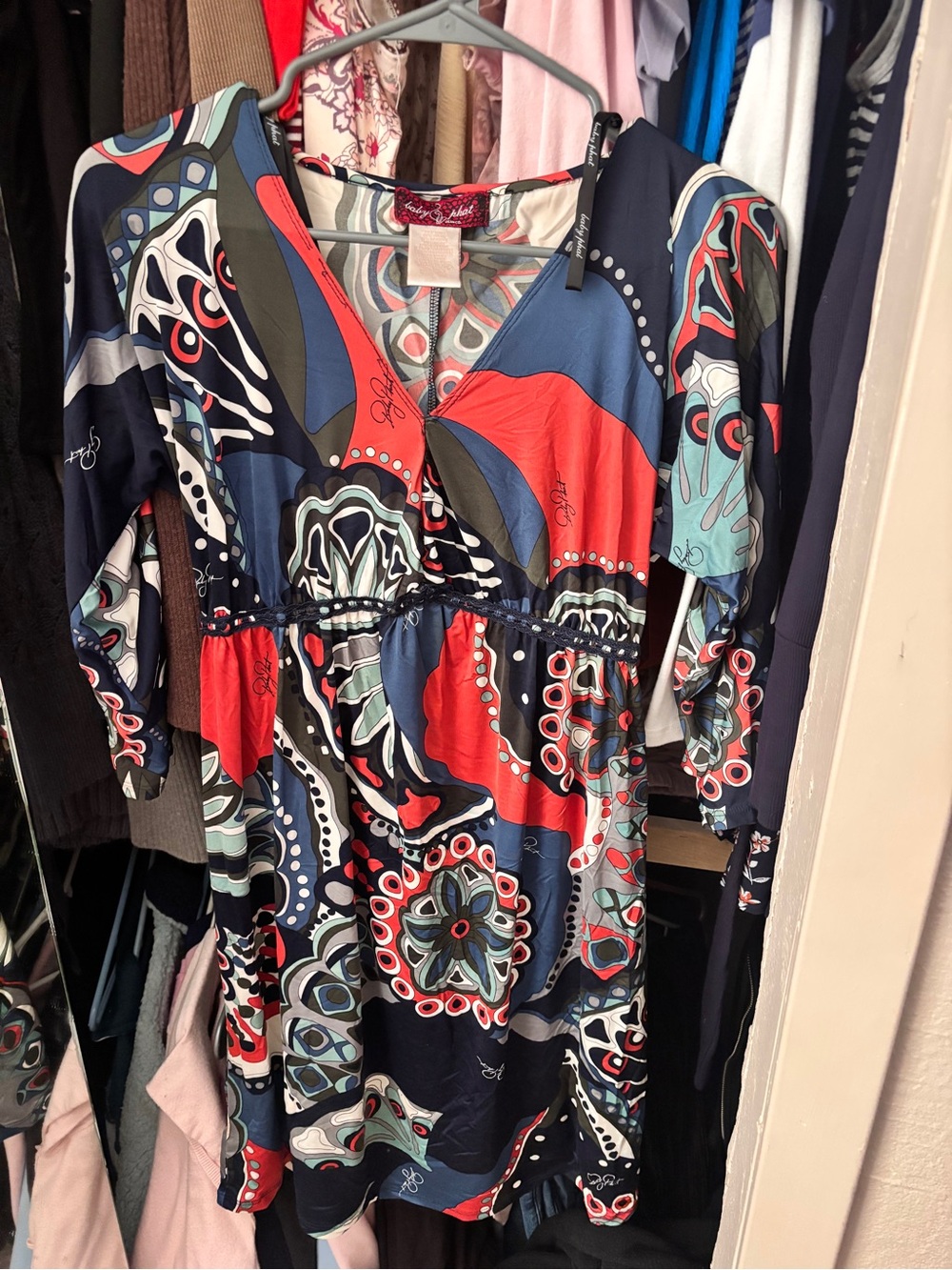 Baby Phat Colorful Abstract Print V-Neck Women's Top Dress